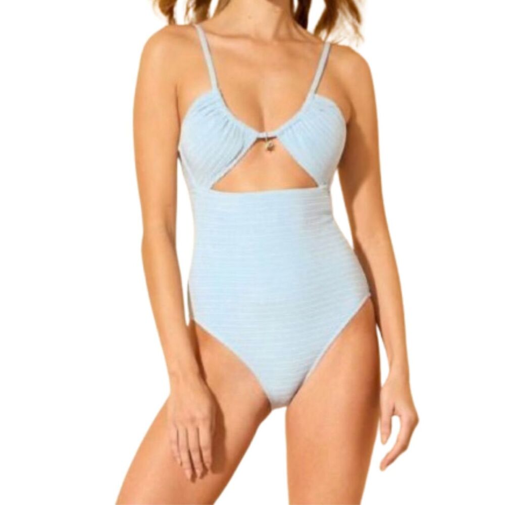 Shade & Shore NWOT Blue Crinkle Tunneled Sun Charm One Piece Swimsuit Size L